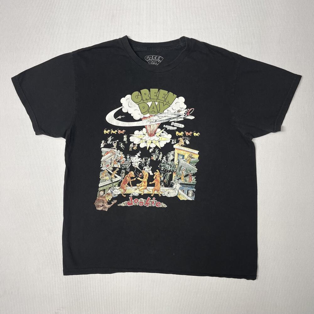 Green Day Shirt Mens L Black Dookie Album Graphic Tee Rock Band Music Punk